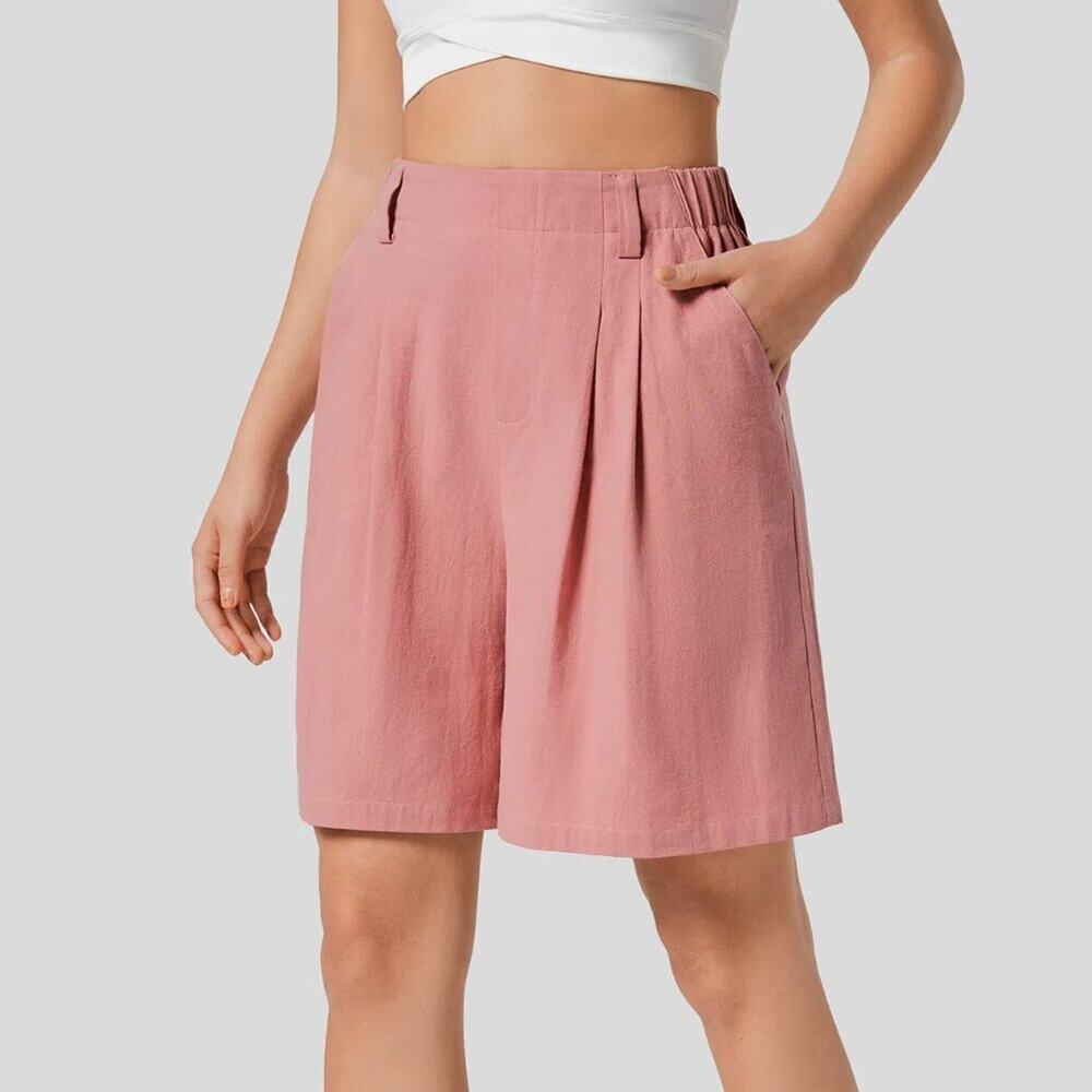 Halara High Waisted Wide Leg Casual Linen-Feel Bermuda Shorts in Rosette XS NWT - Picture 3 of 9